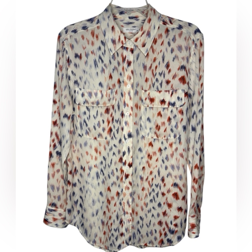 Equipment Femme Silk Brushstroke Button Down Blouse Ivory Multi Small